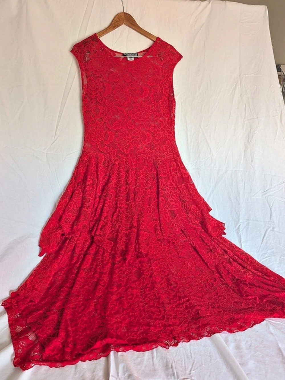 The Vintage Pyramid Collection Red Floral Lace Maxi Dress Size Large